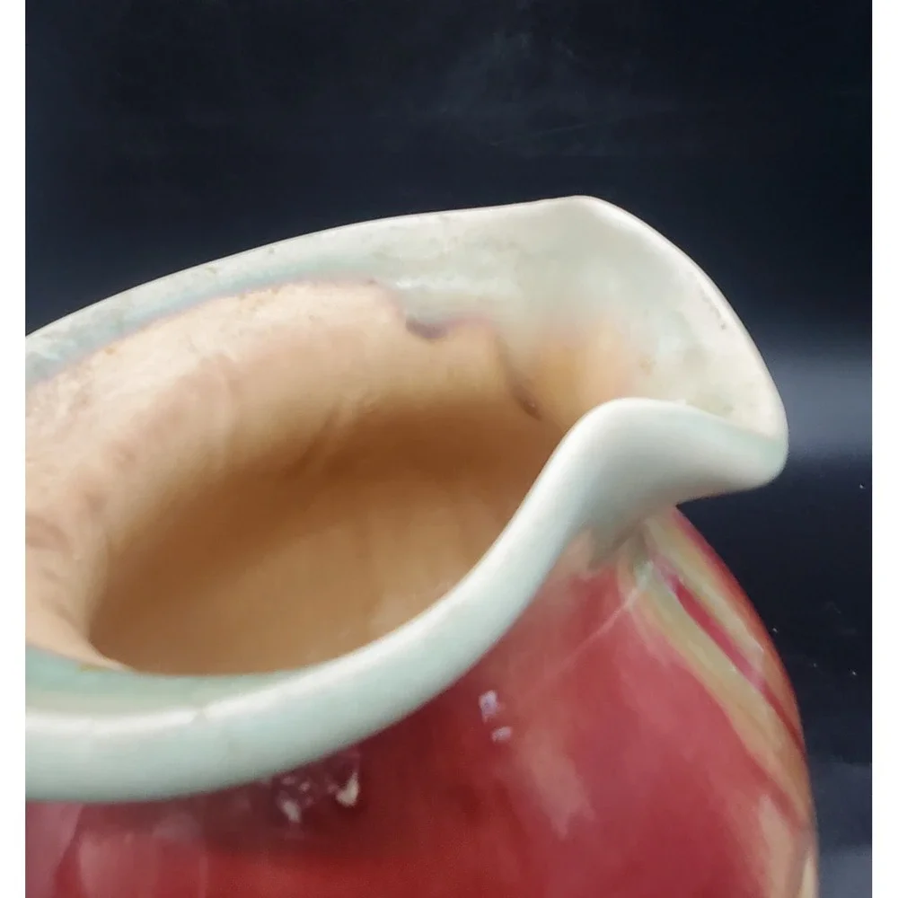 Handmade D. Lessar Studio Art Pottery‎ Red Tulip Pitcher Handmade Drip Glaze 7